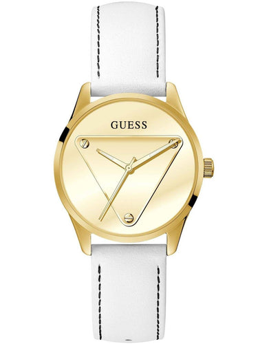 Guess Damen Armbanduhr Emblem 36 mm Ikonisches Dreieckslogo auf dem Zifferblatt Armband Leder GW0399L1
